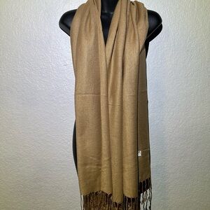 Elegant Tan Scarf with Fringe